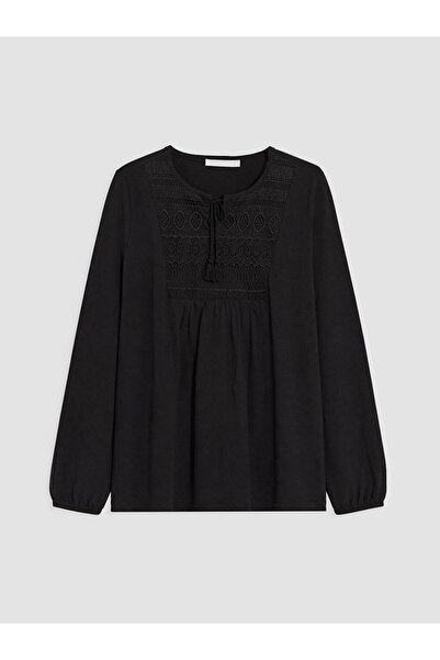 LC Waikiki Rmz Gi̇yi̇m Farkiyla Tie-Down Collar Embroidered Blouse