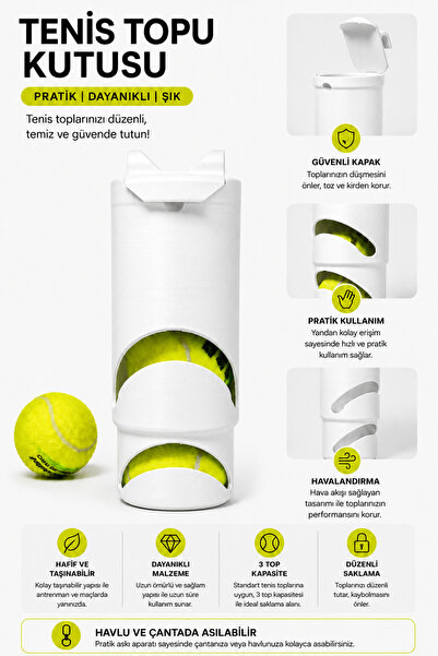 Tovo Craft Tenis Topu Kutusu 3 Top Kapasiteli Çok Amaçlı Askılı Top Saklama K...