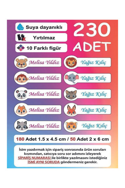 TOZLU RAF Premium Kalite yırtılmaz 230 Adet Kişiye Özel İsimli Defter Kalem O...