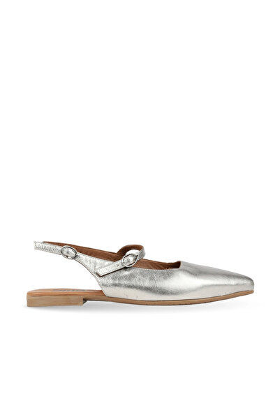 BUENO Silver Shiny Leather Women's Flat Sandals