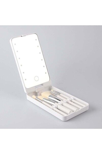 Arabest LED Makeup Mirror with Travel Size 5-Piece Cosmetic Brushes Set,Mini ...