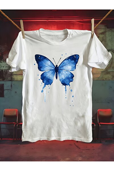 23 nisan Men'S Pure T-Shirt, Featuring an Ellie Blue Butterfly Print, Machine...