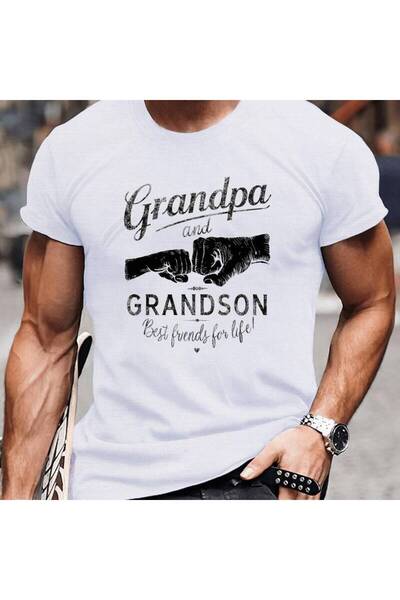 12 Teknoloji Men's Crew Neck T-Shirt Grandpa and Grandson Print, Casual Short...