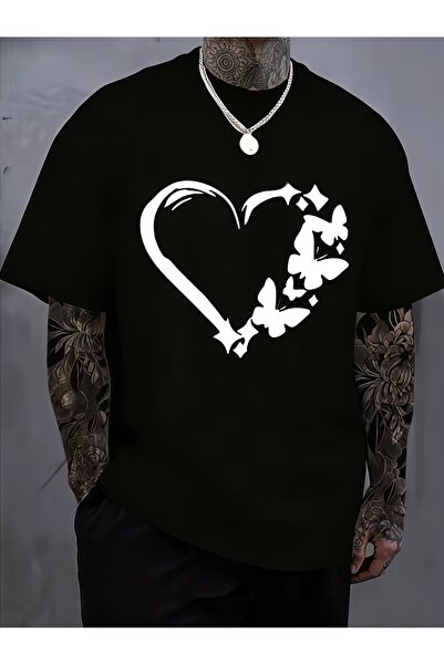 17 seramik Men'S New Round-Neck Pure T-Shirt, All-Season Suitable, Heart Butt...