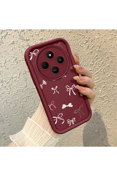 SLIMFELT Redmi 14C 4G/5G Uyumlu Trendy Kaliteli Bordo Renk Kurdele Silikon Kı...