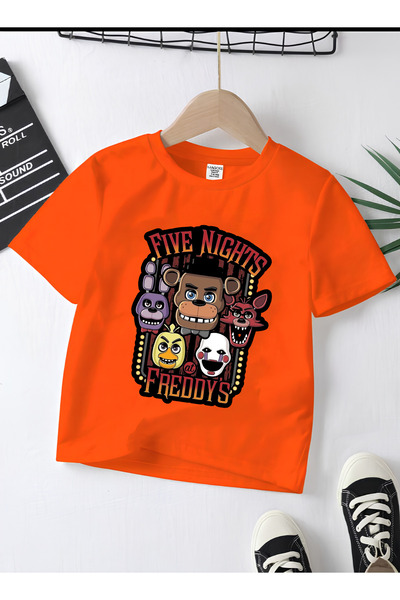 MAGORS تي شيرت قطني للأطفال بأكمام قصيرة وياقة دائرية مطبوع عليه FNAF