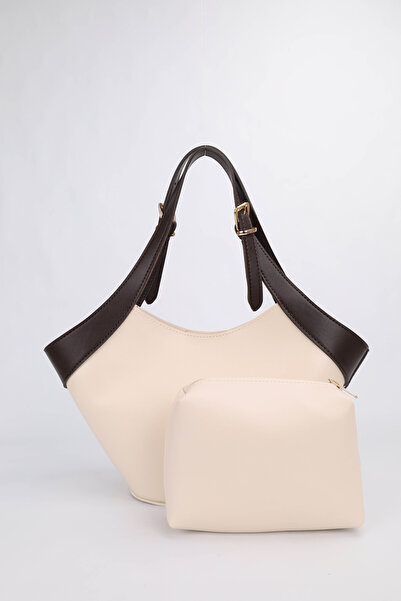 NOTHING Women's Cream-Brown Medium Size Makeup Bag with Belt Strap Detail, Ha...