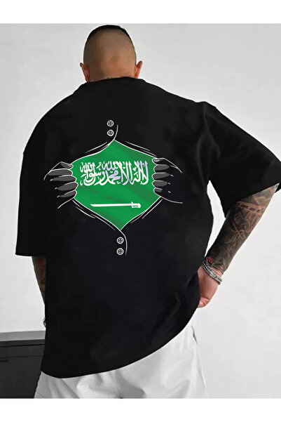 SAUDI قميص قطني 100% للرجال والنساء - تي شيرت فضفاض بياقة دائرية وأكمام قصيرة...