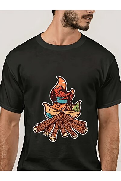LİNA06 Outdoor Adveture T Shirt - 180g Campig Fire Moutai Graphic Tee Me Perf...