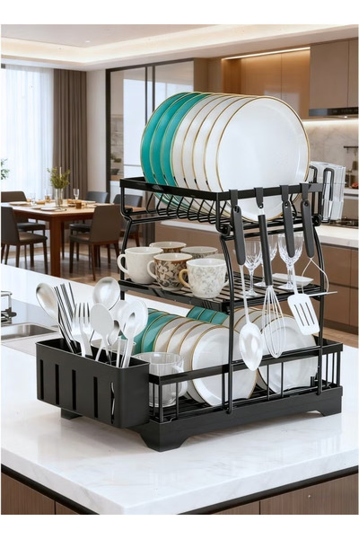 Generic 3 Tier Dish Racks for Kitchen Counter Automatic Drainage Large Dish D...
