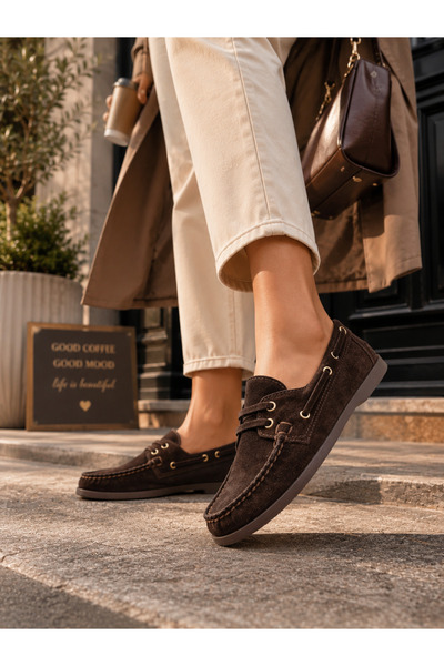 Kadın Hakiki Deri Süet Loafer Ayakkabı Casual Kahverengi Konforlu Babet