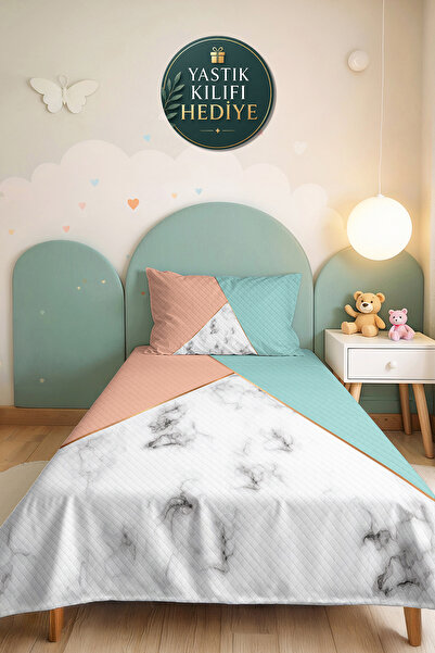 Evimde Bambaşka Pastel Geometric Young Girl's Room Single Pique Set - Marble ...