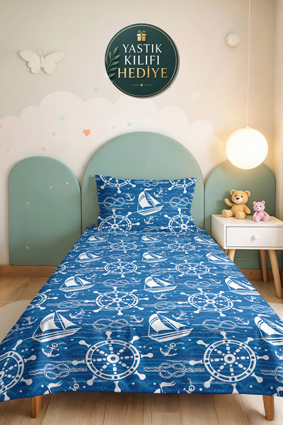 Evimde Bambaşka Mavi Marine Young Room Single Pique Set - Nautical White 160X...