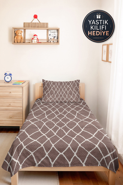 Evimde Bambaşka Mink Geometric Modern Young Room Single Pique Set - Minimal 1...