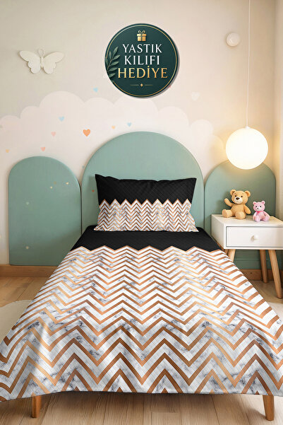 Evimde Bambaşka Black Geometric Modern Single Duvet Set - Marble Look Copper ...