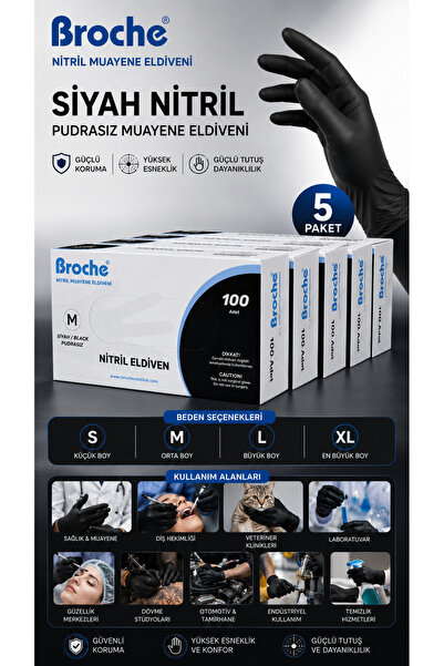 Medicalx Siyah Nitril Muayene Eldiveni - 100'lük Kutu (5 PAKET)