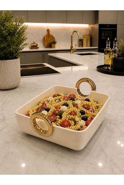 AROW Decorative Square Presentation Bowl Cream-26 cm Tkebt Cream