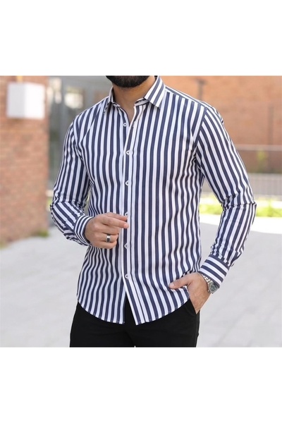 Slimfit Premium Çizgili Erkek Gömlek