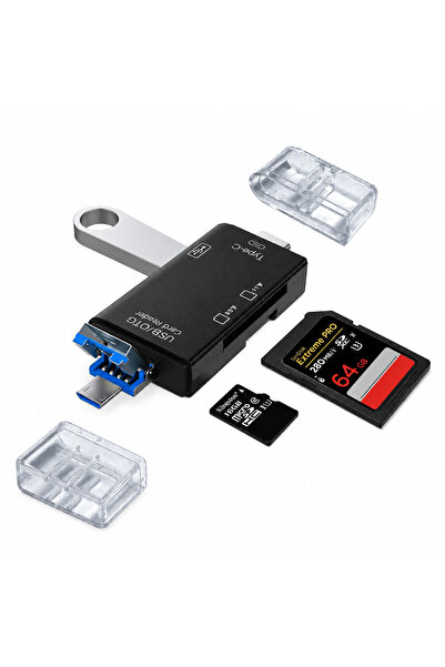 Coverzone 6 in 1 Otg Card Reader Type-C Usb-A Micro USB Sd Tf Memory Card Ada...