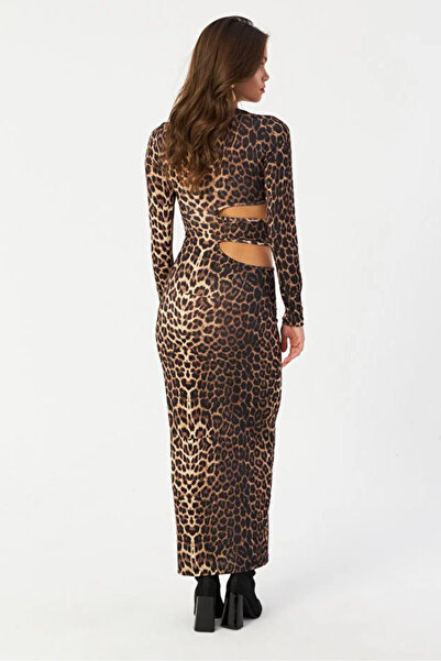 Toridas Rochie maxi elegantă de damă, cu imprimeu leopard camel-negru