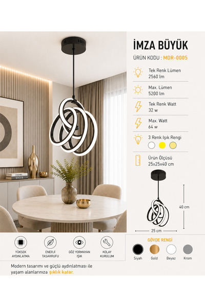 Markasız ucuz MDR İmza Büyük LED Avize Modern Salon Avizesi Dekoratif Sarkıt ...