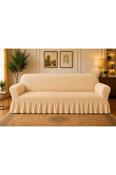 Lenjeria Pufoasa Premium Elastic Crepe Ruffled Sofa Cover for 3 Seater
