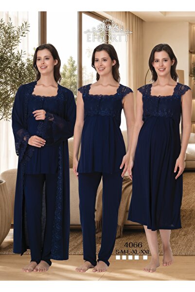 EM&FA TEKSTİL 4-Piece Pajama Nightgown Set with Maternity and Breastfeeding F...