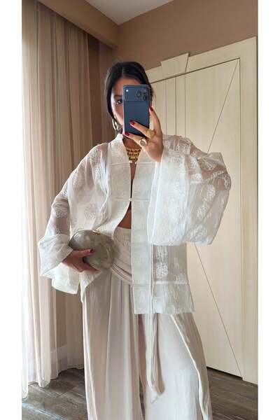 manana fashion Embroidered Lace-Up Special Design Brodeled Kimono