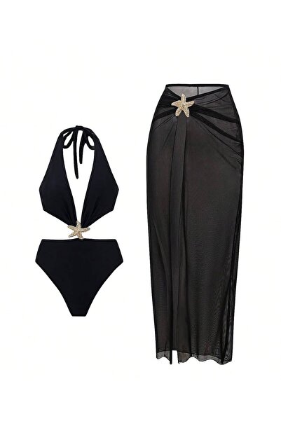 Byee Deniz Yıldızı (starfish) Aksesuarlı Mayo/Bikini ve Pareo Seti