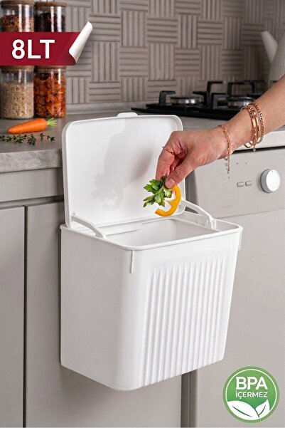 Kurtbay Şekil 8 L Hanging Trash Can, Kitchen Trash Bin with Lid, Practical Wa...