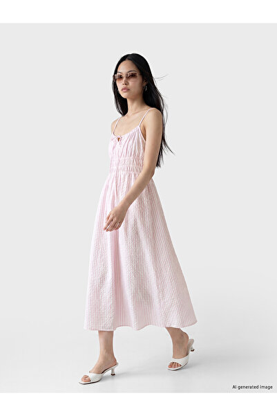LC Waikiki Peak New Season Strappy Striped Waist-Slit Dress