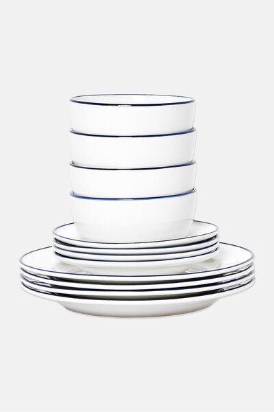 U.S. Polo Assn. 12 Pcs Ceramic Highland Crest Collection Dinnerware Set, White
