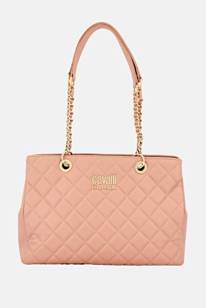 Cavalli Class Women Brand Logo Quilted Shoulder Bag, Dusty Pink