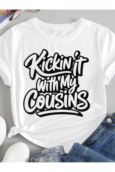 23 nisan تي شيرتات متطابقة مضحكة بتصميم 'Kickin' It with My Cousins' باللون ا...