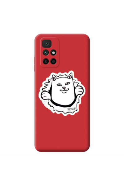 Other Xiaomi Redmi 10 2022 White cat Red Colored Silicone TPU Θήκη