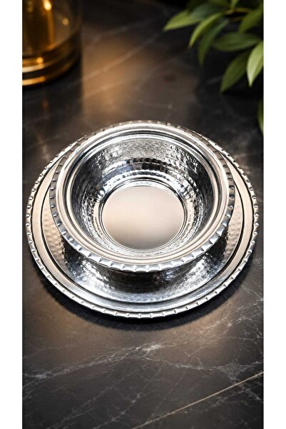 Gül Mutfak Stainless Steel 2-Piece Plate Set - Restaurant Type Chrome Plate &...