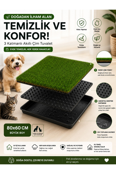 Black Gold Premium Akıllı Çim Tuvaleti Köpek Kedi İçin 3 Katmanlı Yıkanabilir...