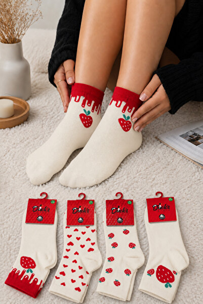 Ducks Socks جوارب نسائية قطنية بدون خياطة، 4 قطع، جوارب متوسطة الطول بنقشة ال...