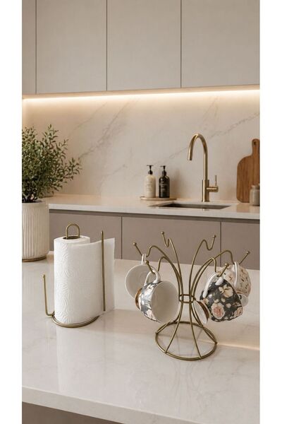 Edora Home Σετ 2 τεμαχίων Ματ χρυσό σετ κουζίνας με 6 γάντζους, στρογγυλή κρε...