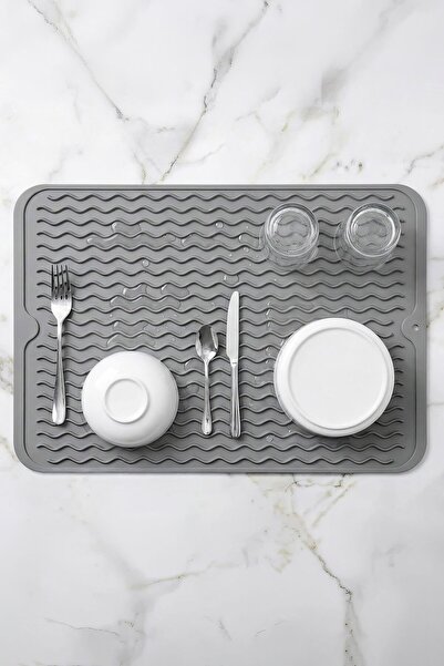 Chavin Gri 30x40 cm Çok Amaçlı Silikon Bulaşık Kurutma Matı Bulaşıklık mt258