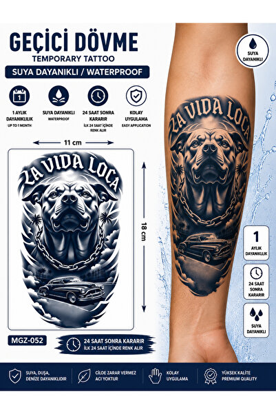 medink tattoo 1 Ay Kalıcı Sonradan Kararan 11X 18 cm La vida Loca pitbull yaz...