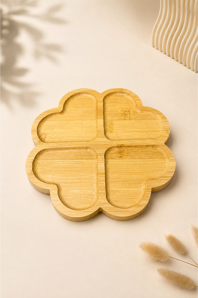 Tutku Home 4 Bölmeli Bambu Yonca Sunum Tabağı 21 Cm