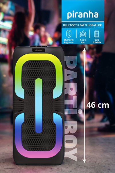 Piranha 7863 RGB Işıklı Parti Boy Bluetooth Hoparlör | TWS Bağlantı | USB Dis...