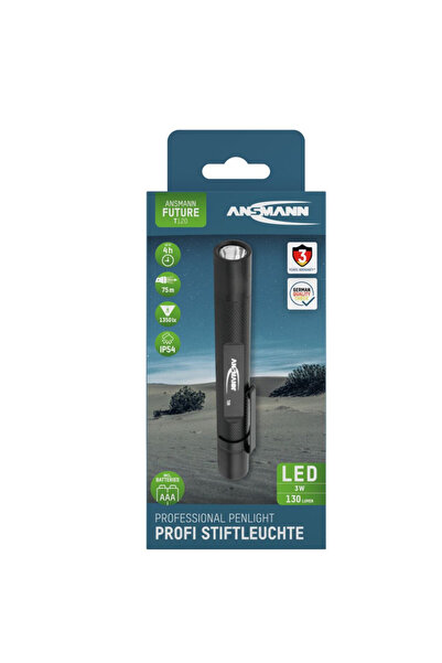 ANSMANN Lanterna Future T120, 130 lumeni, IP54, neagra, set cu 2 baterii AAA