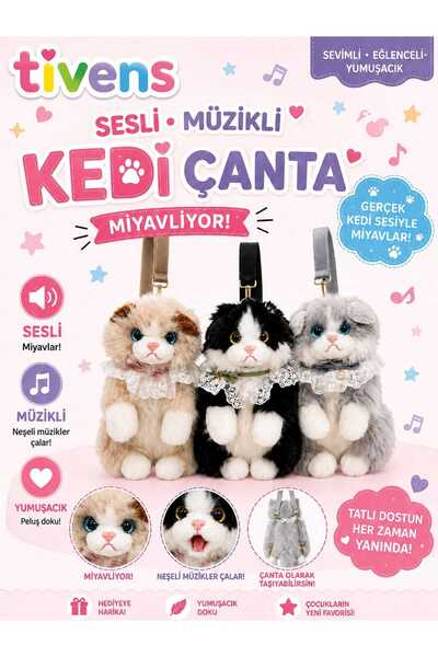 TİVENS Sound-Producing Musical Cat Bag Plush Toy