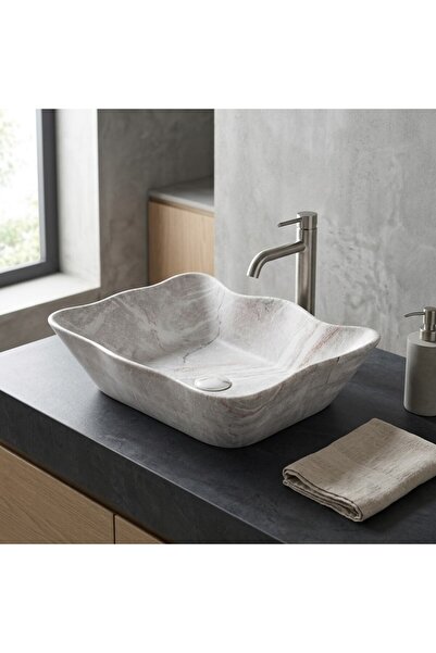 LENA EY-4810M Mermer Desenli Tezgah Üstü Lavabo