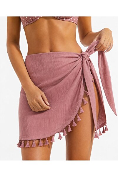 Eight Fashion Pareo de damă din viscoză cu ciucuri Dusty Rose