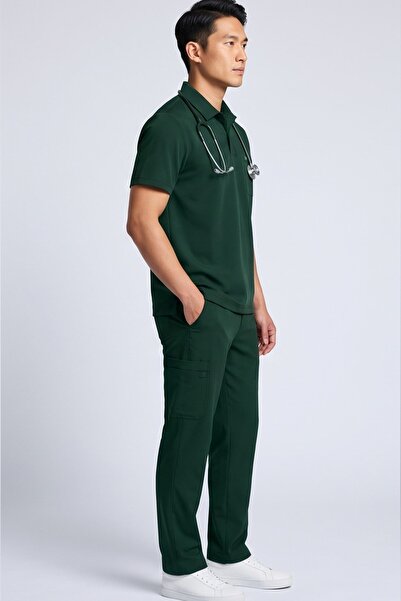 Nur Medikal Giyim Zulu model Duckhead zeleni polo ovratnik lycra muška unifor...