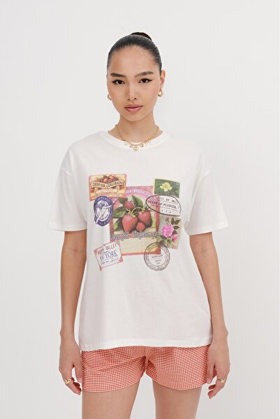 cto your style Tricou oversize pentru femei, cu imprimeu vintage cu căpșuni –...