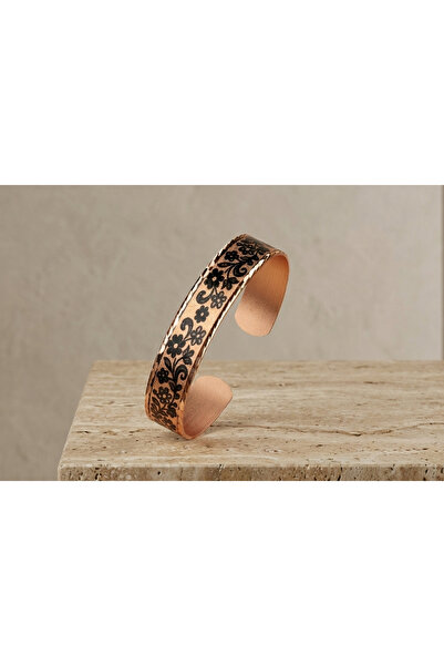 Erol Bakır Copper Flower Patterned Adjustable Clamp Bracelet